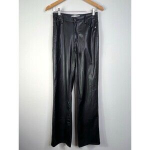 Zara Black Vegan Straight Leg Faux Leather Pants Womens Size 4 Goth Grudge Rock